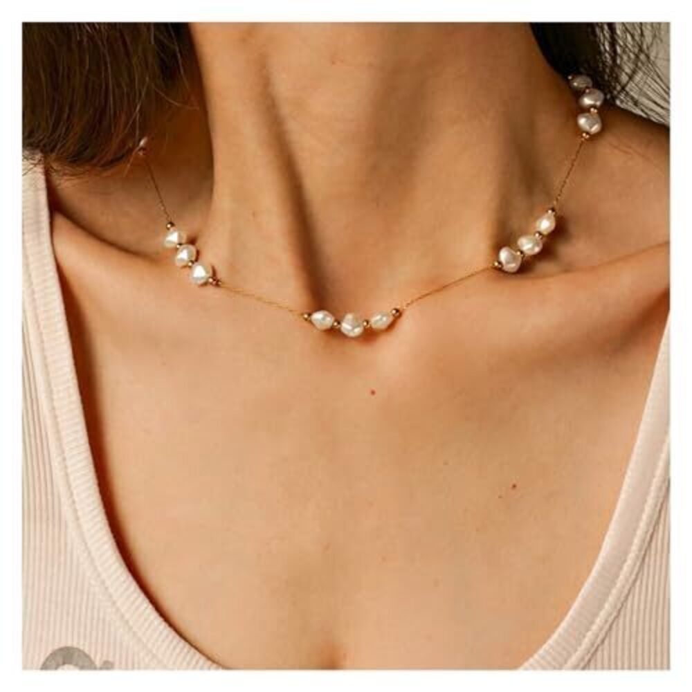9903 Birthday Gift, Pearl Necklace , Festival 18K Gold Vermeil Choker